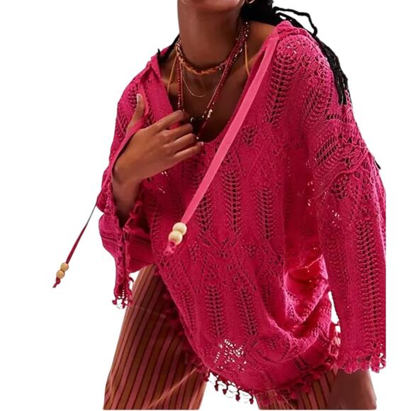 NWT! Free People Sand Dollar Crochet Hooded Tunic - Size Small - Picture 1 of 10